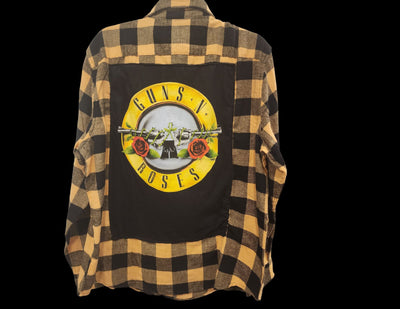 Guns N' Roses Unisex Yellow and Black Checkered Long Sleeve Flannel