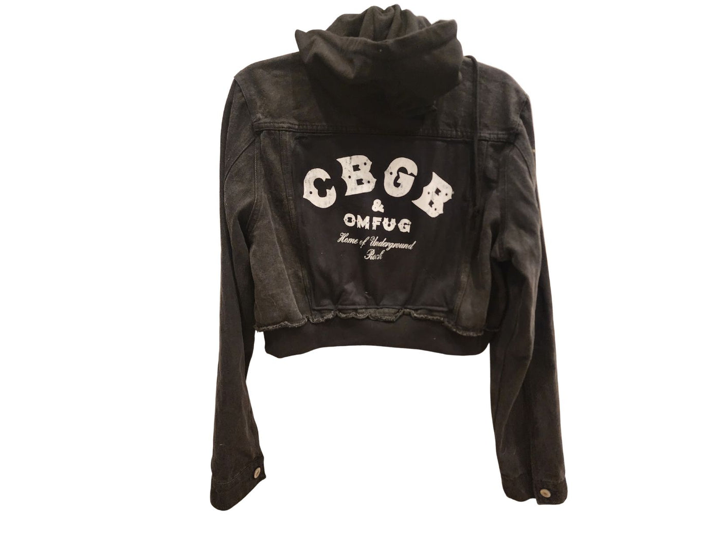 CBGB Cropped Denim Hooded Black Jacket