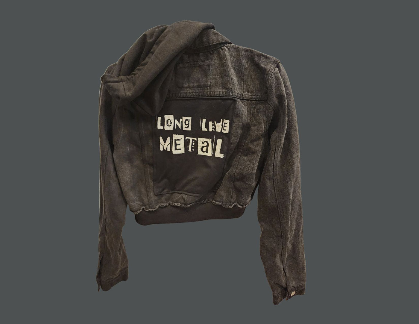 Long Live Metal Crop Black Denim Jacket - Custom 1-of-a-Kind