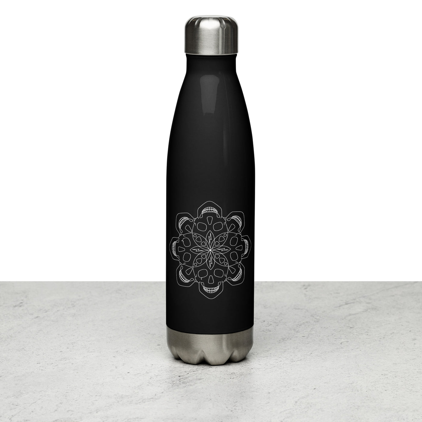 Mandala Skull Black Stainless Steel Water Bottle