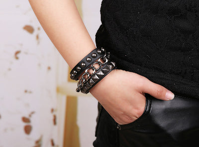 Studded Leather Chain Bracelet