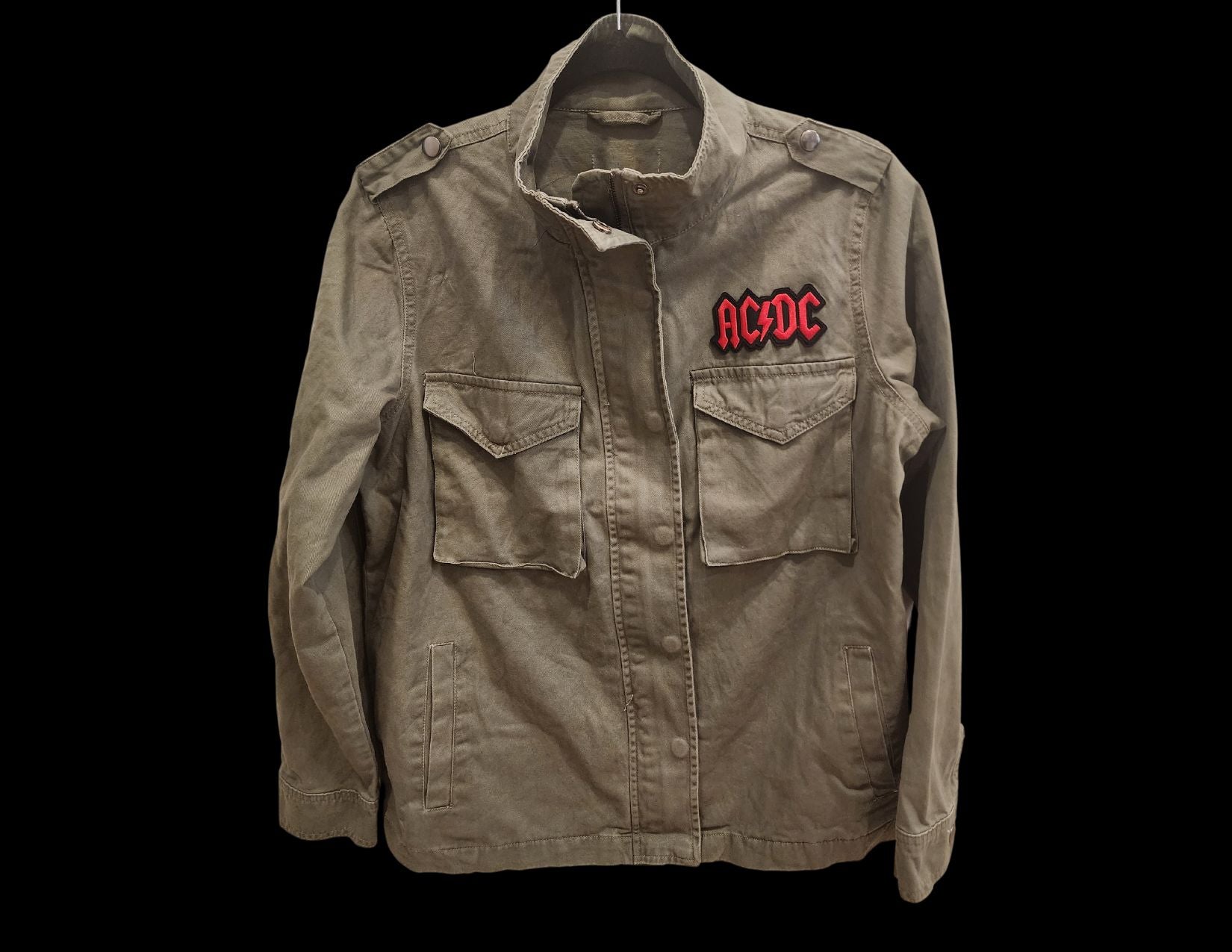 AC/DC Olive Green Custom Ladies Utility Jacket – Heavy Metal Zen