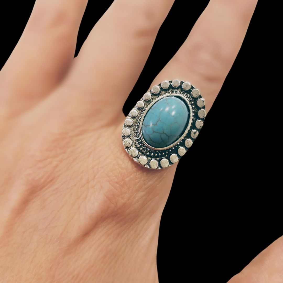 Behind Blue Eyes Oval Cut Adjustable Turquoise Ring