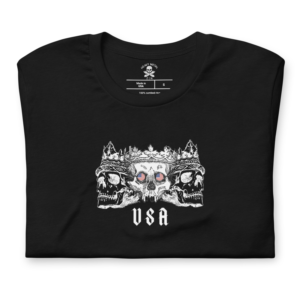 Patriotic Skulls American Flag Unisex Black Tee made in USA