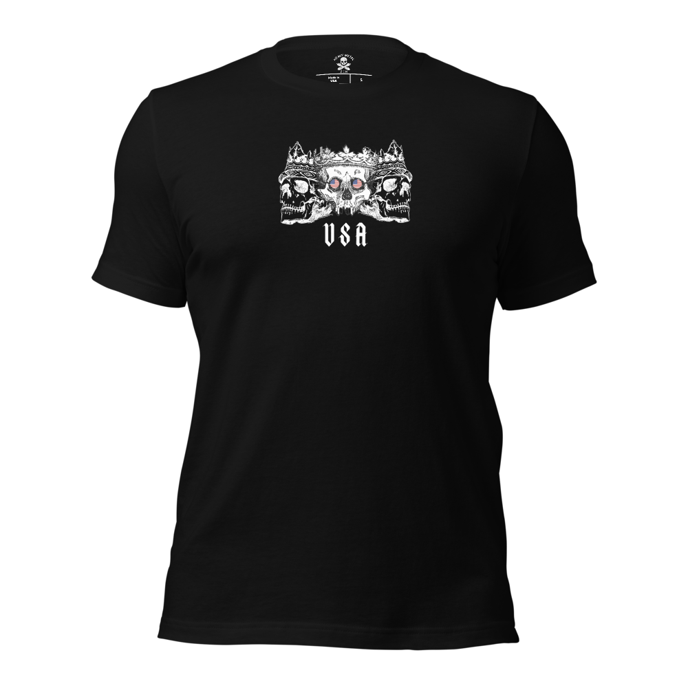 Patriotic Skulls American Flag Unisex Black Tee made in USA