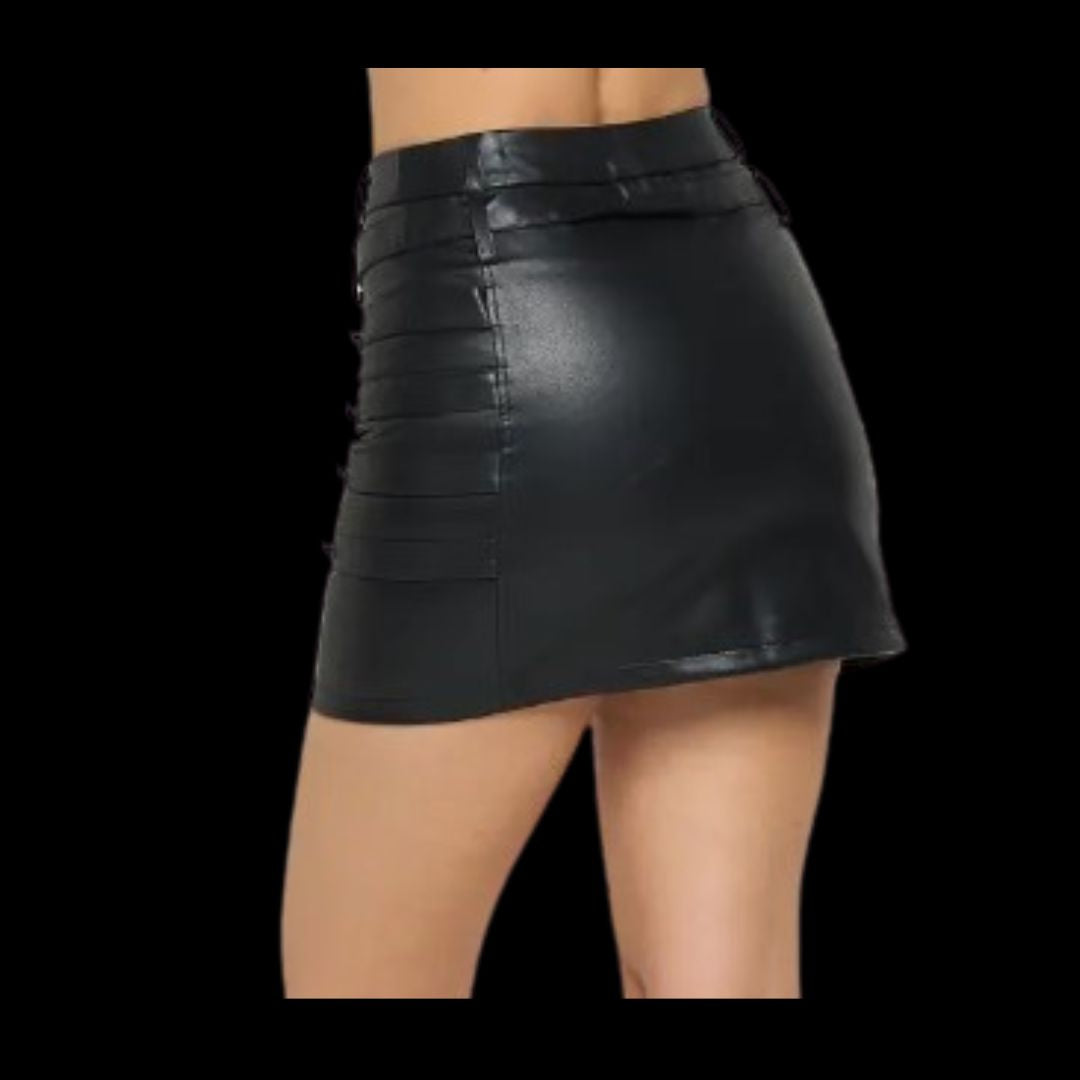 Seek and Destroy High Waisted Black Faux Leather Mini Skirt